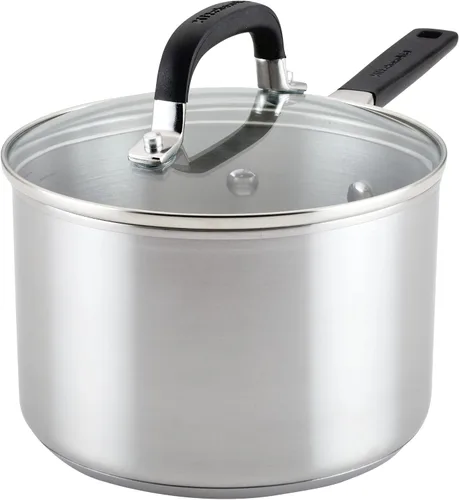 Miniatura 15 de KitchenAid - Sartén de acero inoxidable de inducción con marcas de medición y tapa, 2 cuartos de galón, acero inoxidable cepillado
