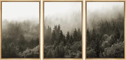 Miniatura 55 de SIGNWIN Conjunto de arte de pared de lienzo enmarcado, acuarela pastel, cielo de nubes rosas, colina verde del campo, naturaleza, vida silvestre