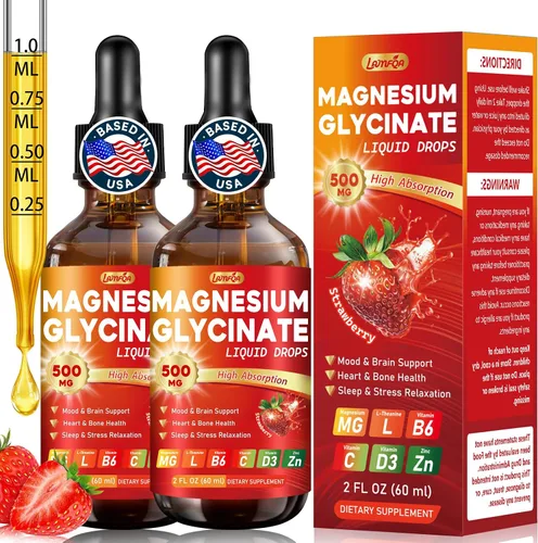 Miniatura 11 de Gotas líquidas de glicinato de magnesio de 500 mg – Alta absorción con vitamina B6, D3, C, zinc – Apoya el estado de ánimo, sueño, corazón y salud