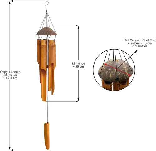 Miniatura 4 de Campanas de viento hechas a mano, 5 tubos de campana de bambú, parte superior de madera de coco, campanillas de madera de tono bajo y profundo