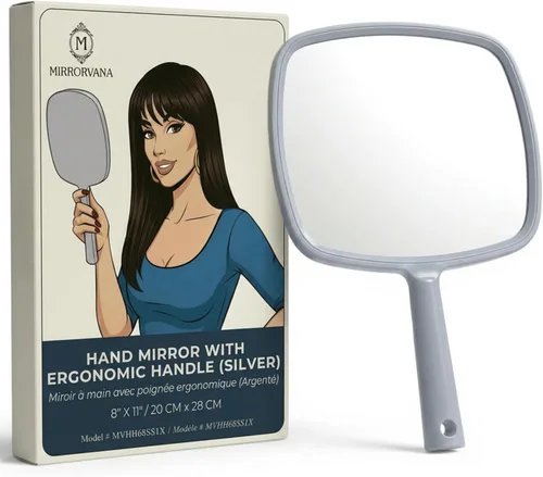 Miniatura 10 de MIRRORVANA Espejo de mano grande y cómodo con asa, modelo de salón plateado (paquete de 5)