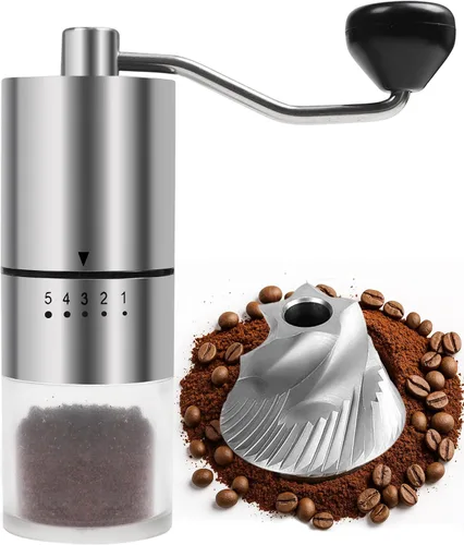 Miniatura 10 de Molinillo de café manual con muela de cerámica para espresso, prensa francesa, 5 ajustes ajustables, molinillo manual con muela incorporada