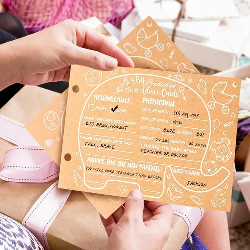 Miniatura 3 de 40 hojas de tarjetas de consejos para baby shower, tarjetas de predicción para juegos de revelación de baby shower, libro de invitados para baby