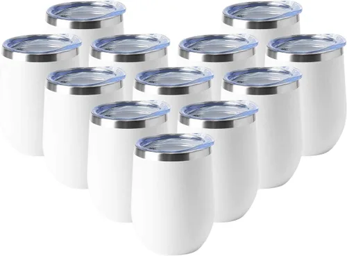 Miniatura 25 de HASLE OUTFITTERS Vaso de vino de 12 onzas con tapa, copas de vino sin tallo, tazas de viaje al vacío de doble pared, taza de café de acero Acero