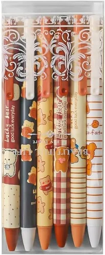 6 bolígrafos Kawaii de gel retráctiles, bonitos bolígrafos de gel con punta bala estética, suministros de oficina para estudiantes creativos para el