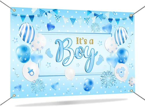 Mocsicka Telón de fondo azul para baby shower para niño, pancarta de globos azules, decoraciones de baby shower, suministros de fiesta de baby