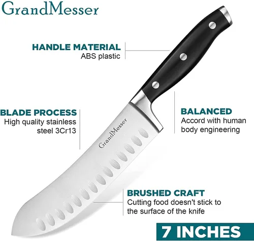 Miniatura 3 de Cuchillo de carnicero, cuchillo de punta redondeada de 7 pulgadas, forja de acero inoxidable alemán de alto carbono, mango ergonómico ABS triple