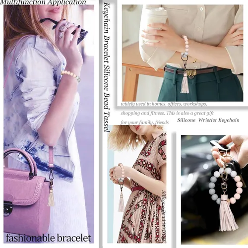 Miniatura 7 de BIHRTC - Pulserallavero para enganchar las llaves del auto, brazalete con cuentas de silicona para mujer