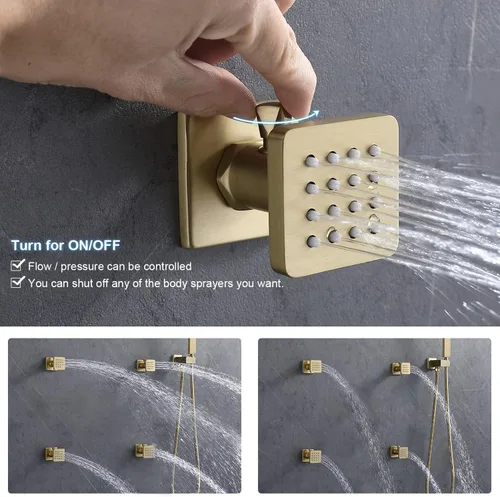 Miniatura 5 de ENGA Sistema de Ducha con Chorros Corporales, Funciones 2 en 1 de Montaje en Techo, Cabezal de Ducha LED de 14x20 pulgadas con 4 Chorros Corporales