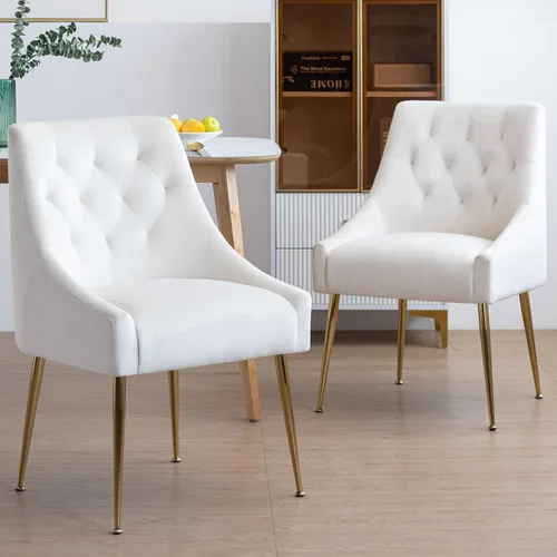 Miniatura 10 de Juego de 2 sillas de comedor modernas, sillas de mediados de siglo con cojines de 5.12 pulgadas y patas doradas, sillas de comedor tapizadas