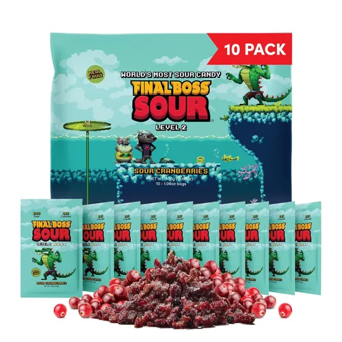 Final Boss - Caramelos ácidos, naturales, de arándanos agrios secos, sin colores artificiales, saludable, bajo en calorías, para niños y adultos,