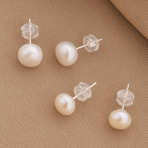 Miniatura 8 de Aretes de plata de ley 925 con circonita cúbica para mujeres y hombres, juego de aretes de perlas cultivadas en agua dulce natural, hipoalergénicos