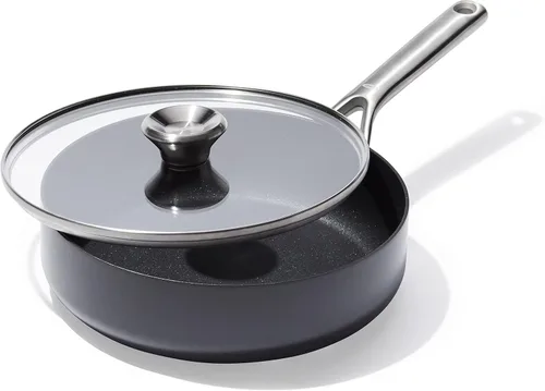 OXO Olla profesional de 3 cuartos de galón con tapa, utensilios de cocina antiadherentes de cerámica anodizada dura, sin PFAS, acero inoxidable,