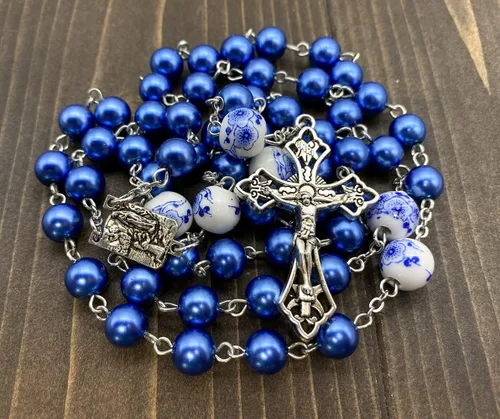 Miniatura 7 de Nazareth Store Pearl Beads Rosary White Flowers Beaded Necklace Lourdes Medal & Cross Crucifix