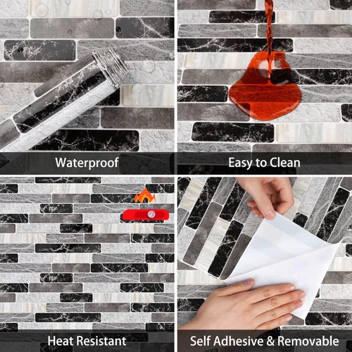 Miniatura 4 de WENMER Papel tapiz para salpicaduras de cocina, papel de pared impermeable para baño, papel tapiz autoadhesivo extraíble para salpicaduras