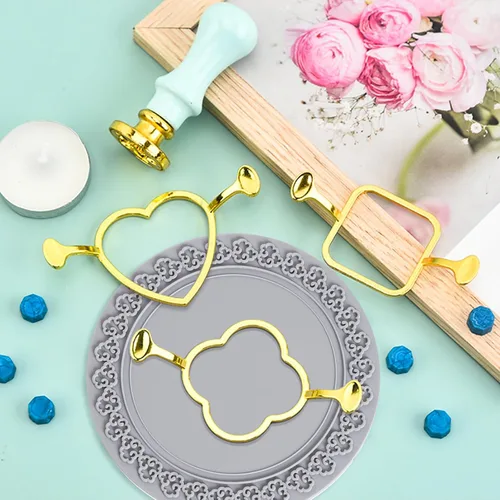 Miniatura 5 de cnomg 7 piezas de moldes de sello de cera de metal, esterilla de sellado de cera de oro, kit de moldes para invitaciones, sobres, regalos, embalaje