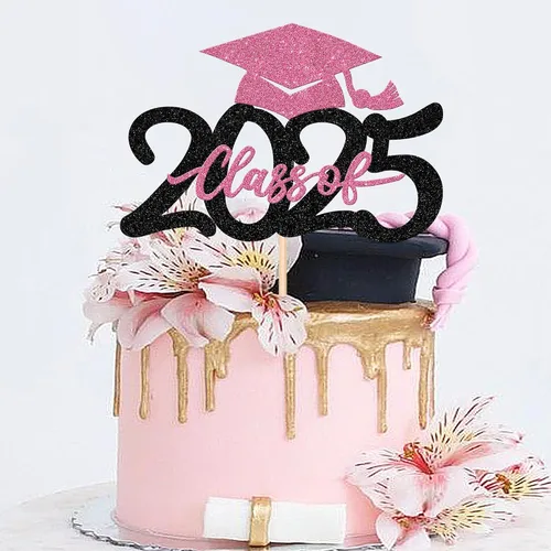 Miniatura 4 de 1 pieza de decoración para pastel de clase 2025 con purpurina, tapa de graduación 2025, decoración de pastel de felicitaciones para 2025, decoración
