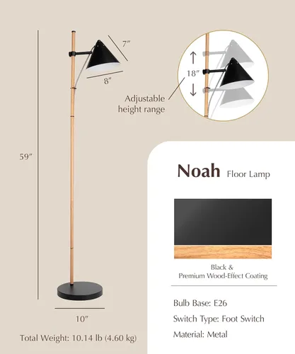 Miniatura 3 de HarvestLand Noah - Lámpara de pie negra – Lámparas de lectura de pie ajustables sobre silla con base sólida, lámpara de pie de lectura, lámpara