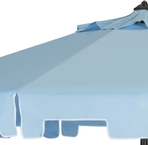 Miniatura 4 de SAFAVIEH Zimmerman - Sombrilla de patio con manivela de 9 pies para exteriores, toldo azul y blanco bebé, poste de aluminio marrón, cenefa