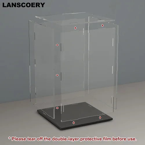 Miniatura 4 de LANSCOERY Vitrina de Acrílico, Caja de Exhibición Ensamblable para Coleccionables, con Diseño a Prueba de Polvo y Sin Costuras, Base Negra de Negro