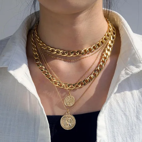 Miniatura 88 de Long tiantian Collares en capas para mujer, joyería occidental para mujer, collar de moneda apilable, collar de país, moderno, bohemio, verano