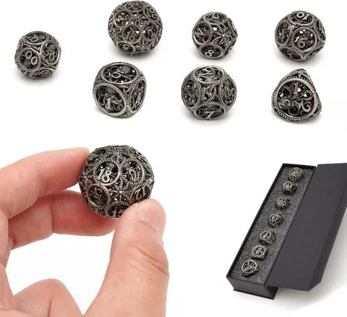 Dados DND, dados de metal huecos D&D, juego de dados de mazmorras y dragones con caja de regalo, 7 piezas de juegos de dados poliédricos steampunk