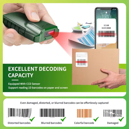 Miniatura 4 de NETUM Escáner de código de barras Bluetooth 1D, lector de código de barras CCD portátil pequeño 3 en 1, lector de código de barras CCD automático