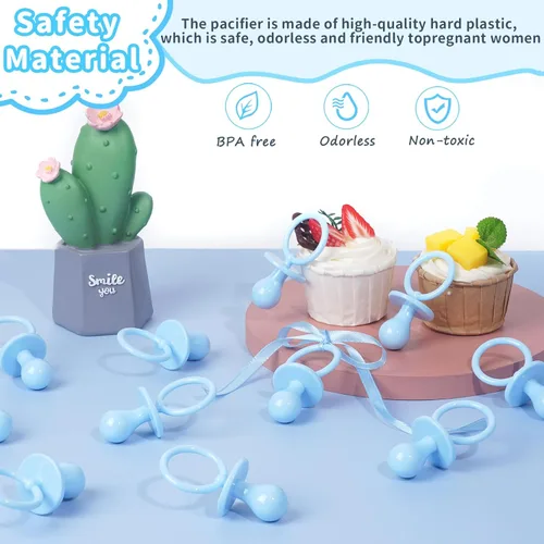 Miniatura 5 de 36 chupones de plástico para juego de baby shower, chupetes de baby shower de 2.75 pulgadas, chupetes azules para decoración de baby shower