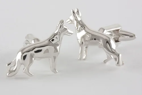 Miniatura 3 de Gemelos de perro pastor alemán hecho a mano en plata de ley, Plata de ley