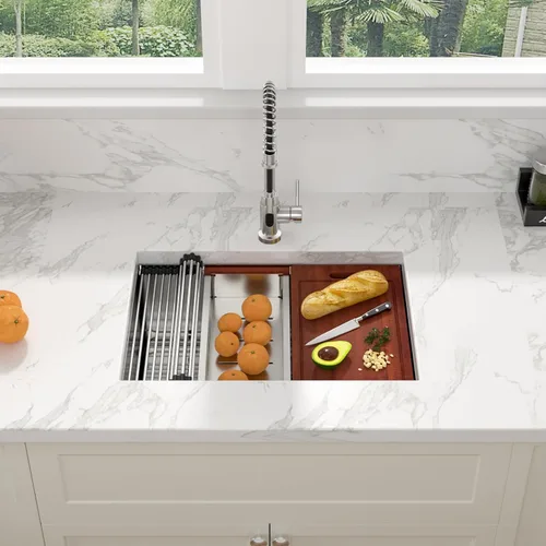 Miniatura 9 de Sarlai Fregadero de cocina de 30 pulgadas de acero inoxidable – Fregadero de cocina de 30 pulgadas con repisa de montaje inferior, estación