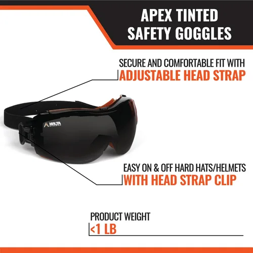 Miniatura 2 de Malta Dynamics APEX - Gafas de seguridad ANSI Z87 resistentes a la niebla para construcción, gafas protectoras antiarañazos Teñido