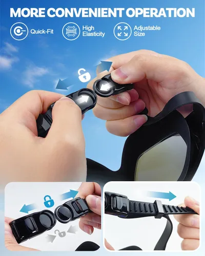 Miniatura 7 de Gafas de natación polarizadas, anti rayos UV y niebla, para adultos, unisex, sin fugas, gafas de natación para hombres, mujeres y jóvenes Negro
