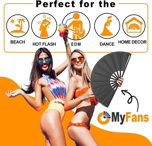 Miniatura 3 de Ventilador de mano plegable grande para rave, ventilador chino plegable de Tai Chi Kung Fu, ideal para festivales, EDM, baile, sofocos, iglesia
