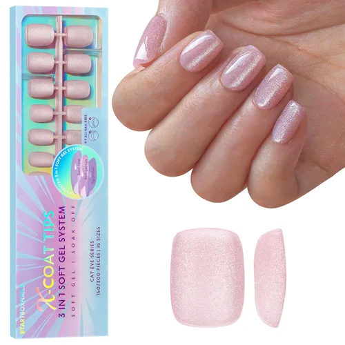 Miniatura 21 de BTArtboxnails XCOATTIPS uñas postizas con punta francesa - Uñas postizas largas cuadradas con base de purpurina rosa, 90 piezas de puntas de uñas