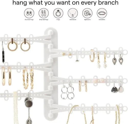 Miniatura 3 de All Hung Up Organizador de joyas de pared de 6 niveles y 6 pulgadas, tiras Command incluidas para colgar fácilmente, organizador de aretes de 120