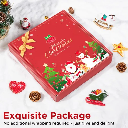 Miniatura 5 de Juego de 12 adornos grandes de Navidad, decoraciones colgantes de resina para árbol de Navidad, figuras surtidas de Papá Noel, muñeco de nieve