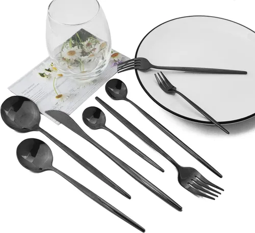 Miniatura 2 de JASHII Juego de cubiertos de 32 piezas con tenedor para tartas y cuchara de mango largo, cubiertos de acero inoxidable para 4 juegos de vajilla