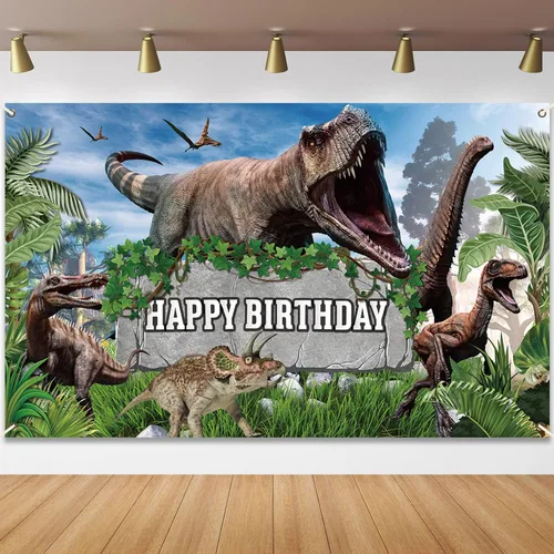 Bandera de fondo de mundo de dinosaurios - Decoraciones para fiesta de cumpleaños de niños y niños