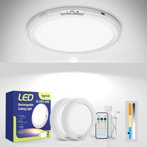 Miniatura 10 de Luz de techo recargable de 10,000mAh con control remoto, luces de ducha inalámbricas impermeables 3000K/4000K/6000K, luz alimentada por batería