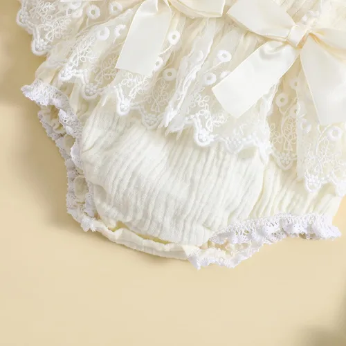 Miniatura 19 de Kaipiclos Mameluco de encaje con volantes de mariposa para bebé recién nacida, overol para sesión de fotos de primer cumpleaños