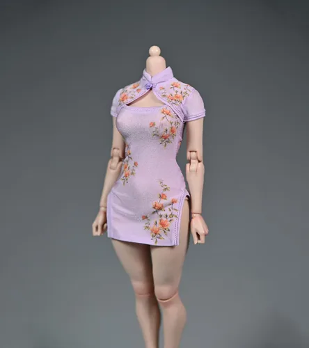 Miniatura 8 de Ropa femenina a escala 1/6, falda Cheongsam elástica para disfraz de 12 pulgadas PH TBL JO figura de acción (rosa)