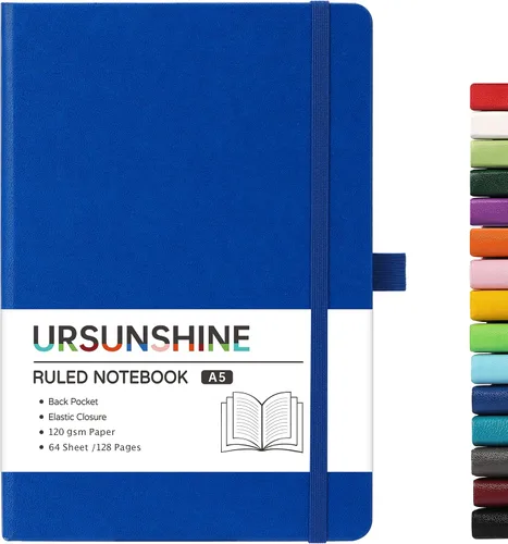 Miniatura 13 de Cuaderno punteado, diario, 5.3 x 8.26 pulgadas, tapa dura, prémium, papel grueso, doble espiral, bandas, cuero negro sintético, lazo para bolígrafo