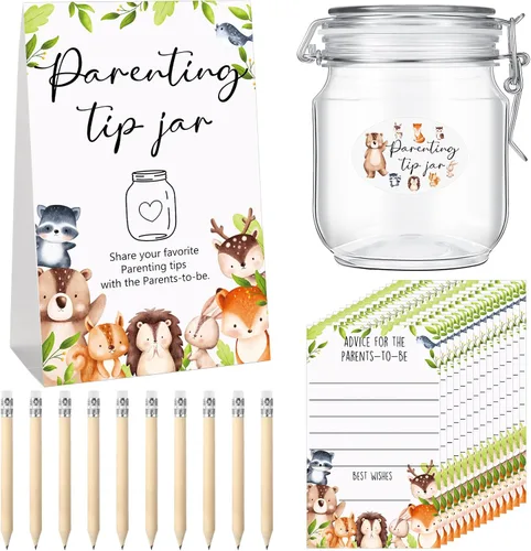 Roowest Tarjetas de consejos de Baby Shower para bebé para nuevos padres - Cartel de frasco de propinas para nuevos padres, 60 tarjetas de consejos