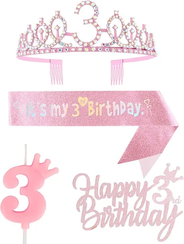 Miniatura 45 de Decoraciones de cumpleaños número 7 para niña, que incluyen corona/tiara de cumpleaños número 7, banda, adorno para pastel de cumpleaños y velas