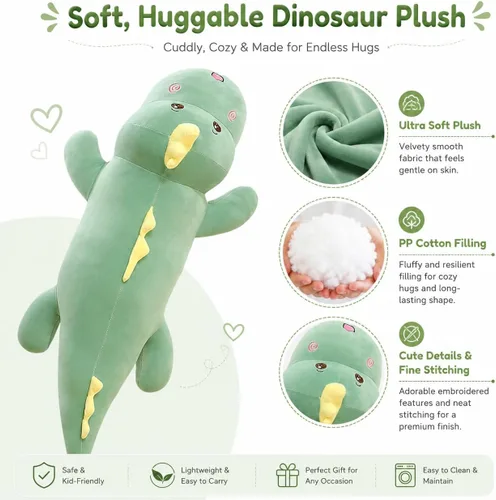 Miniatura 2 de Tianmihou Almohada corporal de dinosaurio gigante de 32 pulgadas, lindo animal de peluche largo de dinosaurio, juguete de peluche grande
