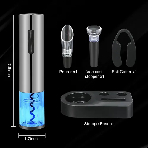 Miniatura 6 de VIDYSUFYR Juego de abridor eléctrico de botellas de vino, plateado, abridor automático de botellas de vino con luz LED, kit de sacacorchos