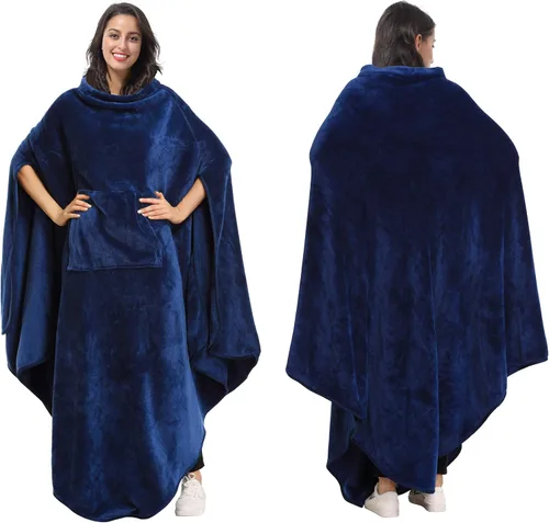 Miniatura 7 de Tirrina Manta poncho de polar 2 en 1, muy suave y cómoda, para adultos mujeres, hombres y niños para uso interior o al aire libre, 55x80 pulgadas