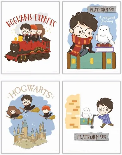Miniatura 17 de Harry Potter - Banderas de la casa de Hogwarts - Gryffindor - Slytherin - Ravenclaw - Hufflepuff - Diseño geométrico - Juego de cuatro arte de pared