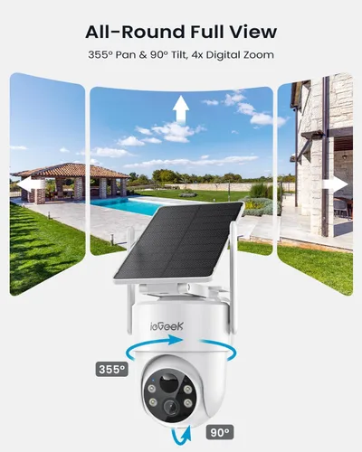 Miniatura 6 de ieGeek 2 Pack S5 Cámara de seguridad solar para exteriores inalámbrica – Cámara WiFi 2K 3MP con panel solar extraíble, panorámica de 360°, visión