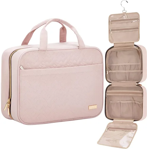 Miniatura 20 de NISHEL Neceser de viaje para mujer, organizador colgante y portátil para champú de tamaño completo, acondicionador, juego de cepillos y accesorios